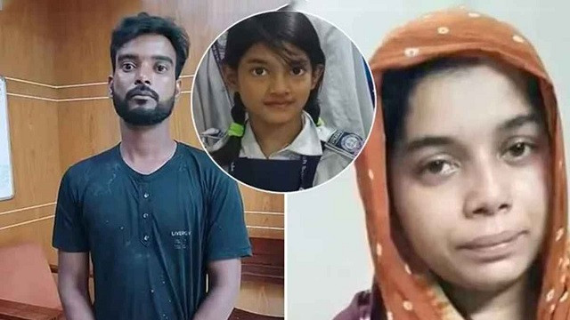 সোহেল রানা ও তার স্ত্রী স্বপ্না আক্তার। ইনসেটে শিশু রামিসা।